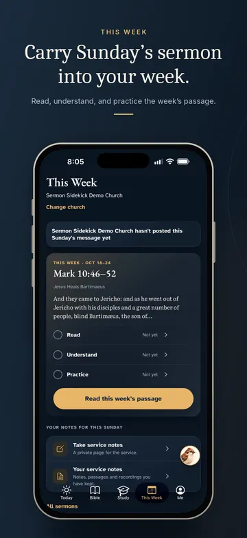 Carry Sunday's sermon into your week: the This Week screen