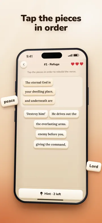 Tap the pieces in order to rebuild the verse